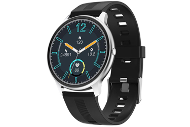 Chytré hodinky v češtině, PW-103, Bluetooth 5.0, elegantní smart watch s krokoměrem, oxymetrem, měřením tepu, tlaku, stříbrné s černým páskem