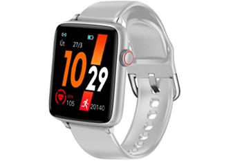 Chytré hodinky v češtině PW-101, Bluetooth 5.0, smart watch s velkým display, krokoměrem, oxymetrem, měřením tepu, tlaku, stříbrné s šedým páskem