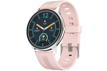 Chytré hodinky v češtině, PW-103, Bluetooth 5.0, elegantní smart watch s krokoměrem, oxymetrem, měřením tepu, tlaku, stříbrné s růžovým páskem