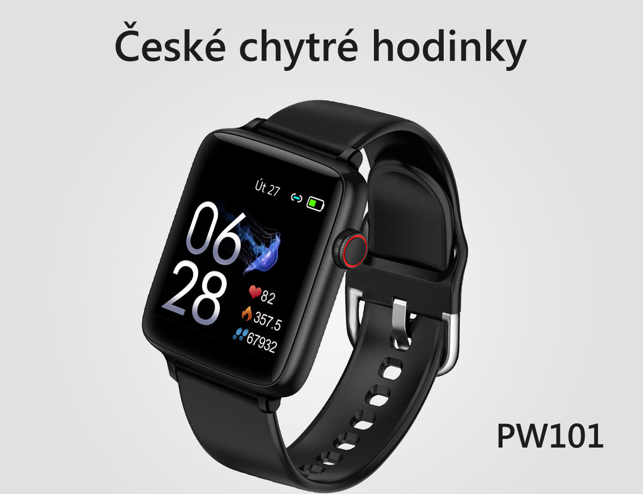 Chytré hodinky PW-101 stříbrné se šedým páskem