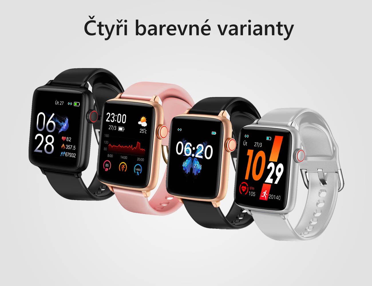 Chytré hodinky PW-101 stříbrné se šedým páskem